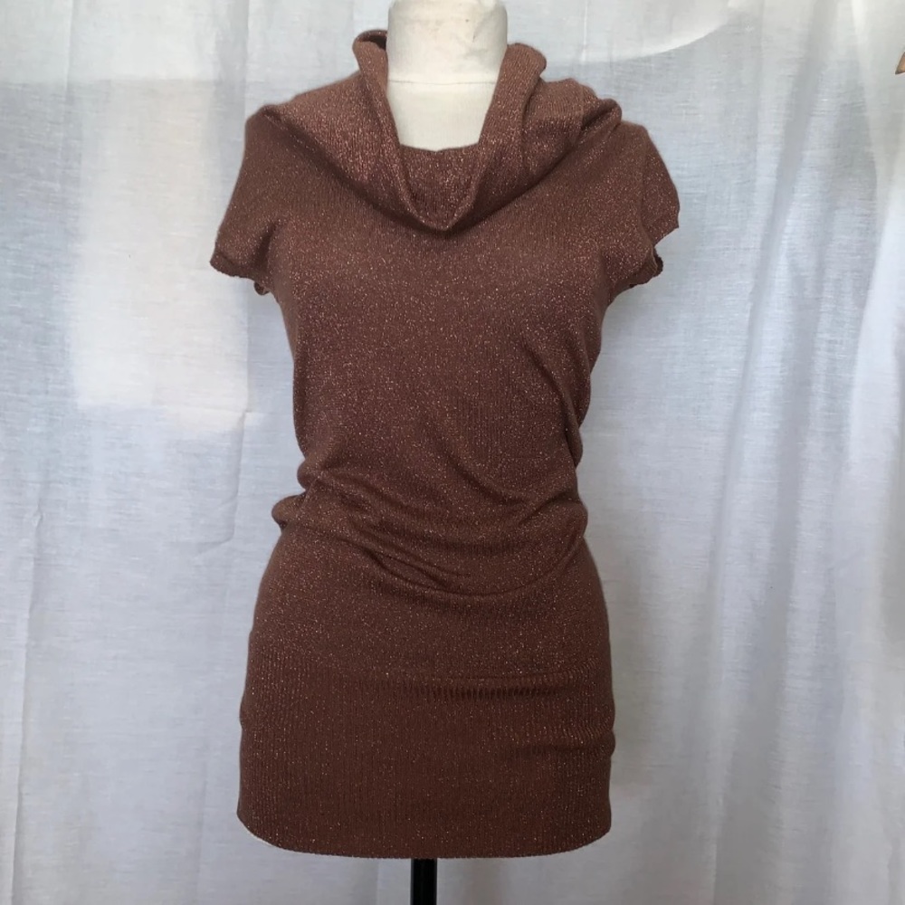 Brown Sparkly Cowl Neck Sweater Dress